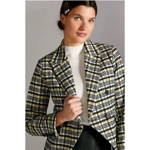 NWT Anthropologie Avec Les Filles Womens Double Breasted Plaid Blazer